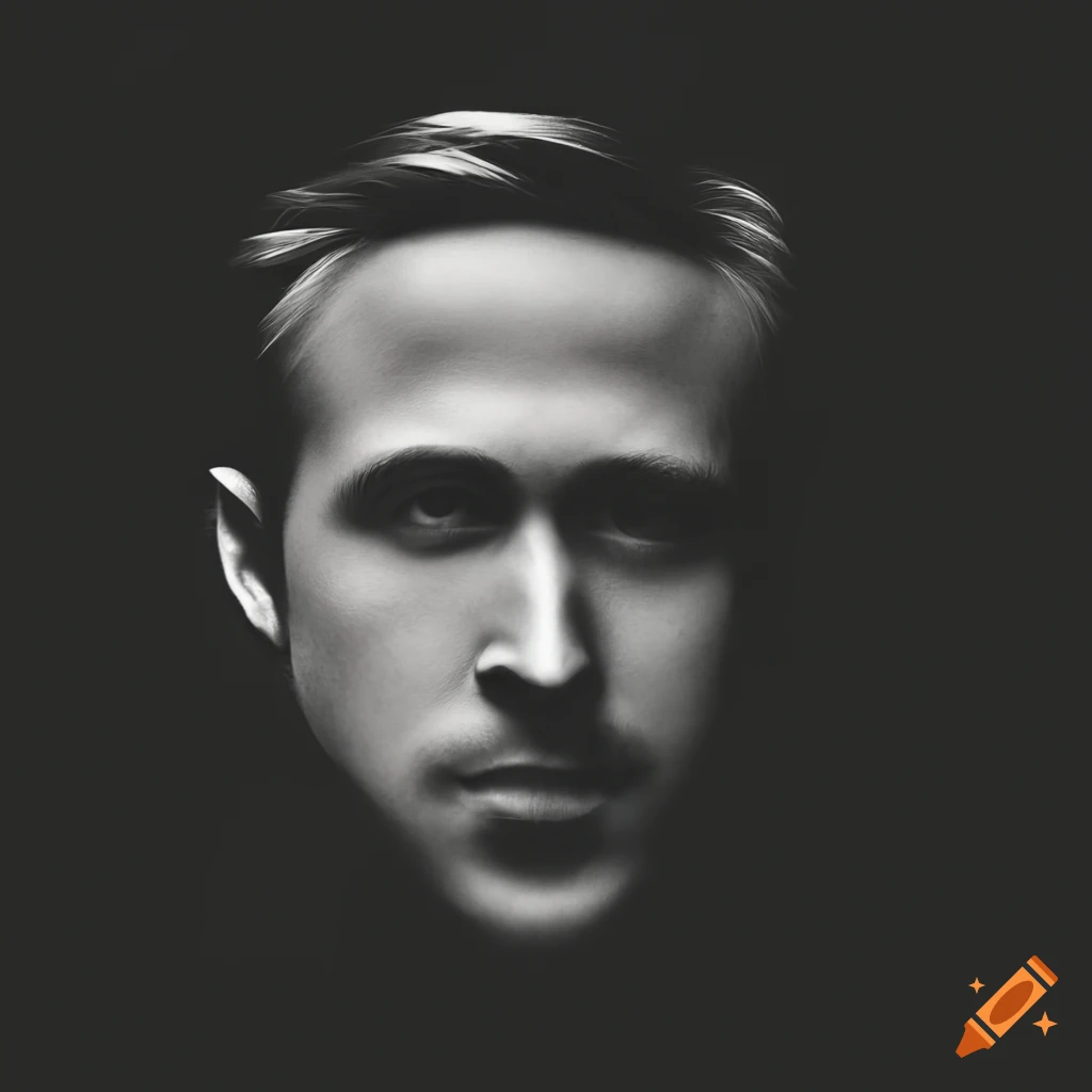 Minimalistic ryan gosling face logo on black background with shades of ...