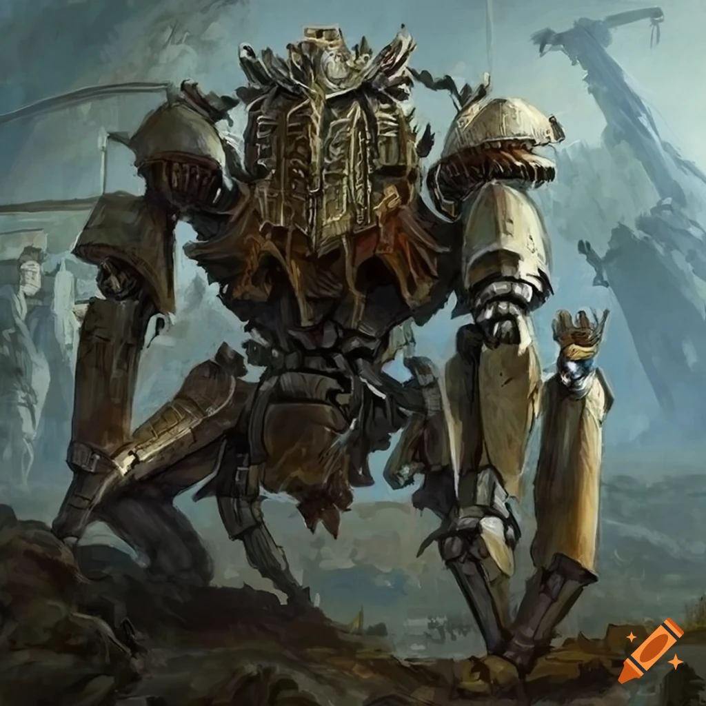 Artwork inspired by lord of the rings and mecha by james gurney on Craiyon