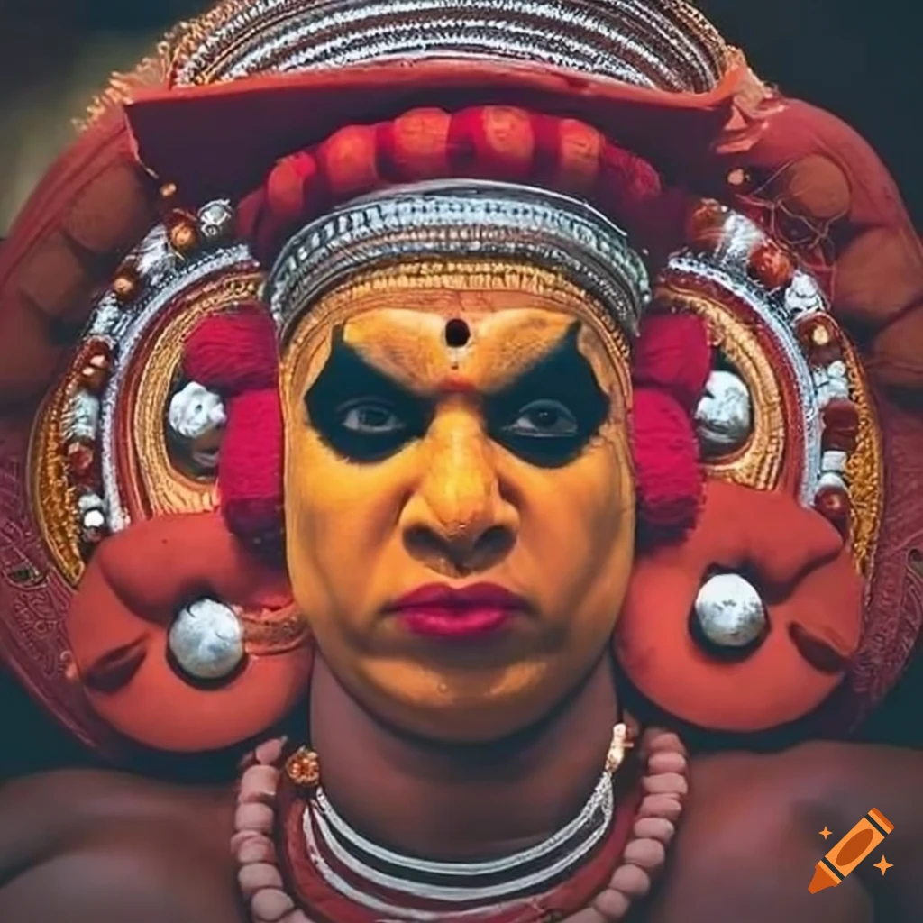 Traditional theyyam face with expression of anger