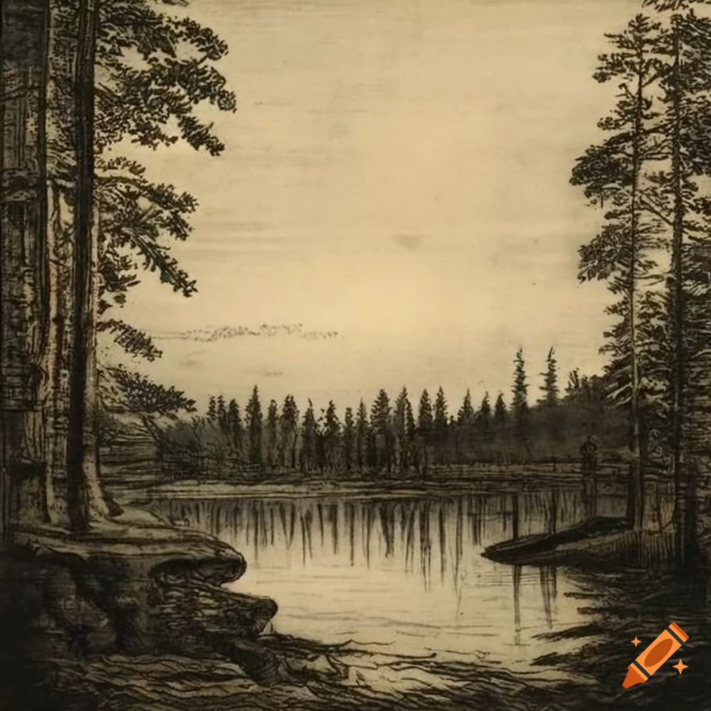 Finnish lake landscape in 19th century etching style on Craiyon
