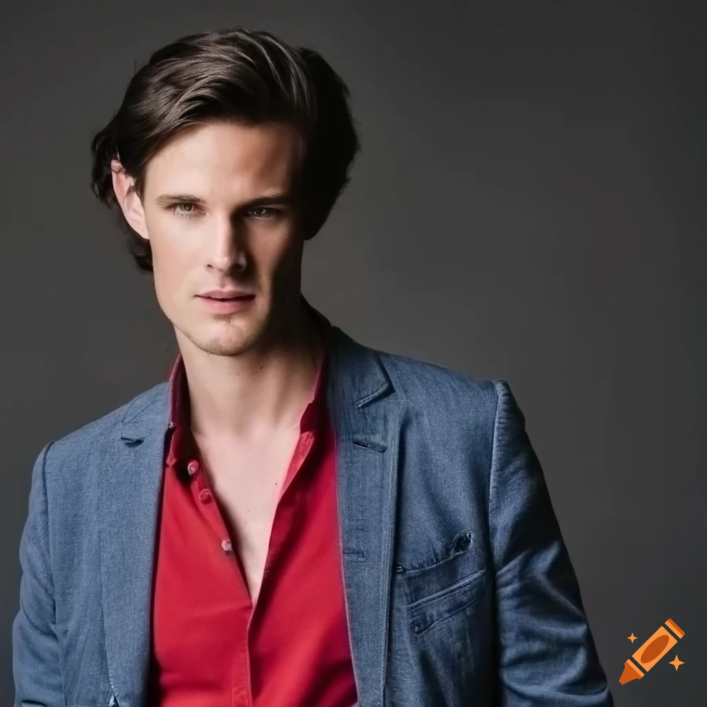 Matt smith in red shirt and black jacket with blue jeans on Craiyon