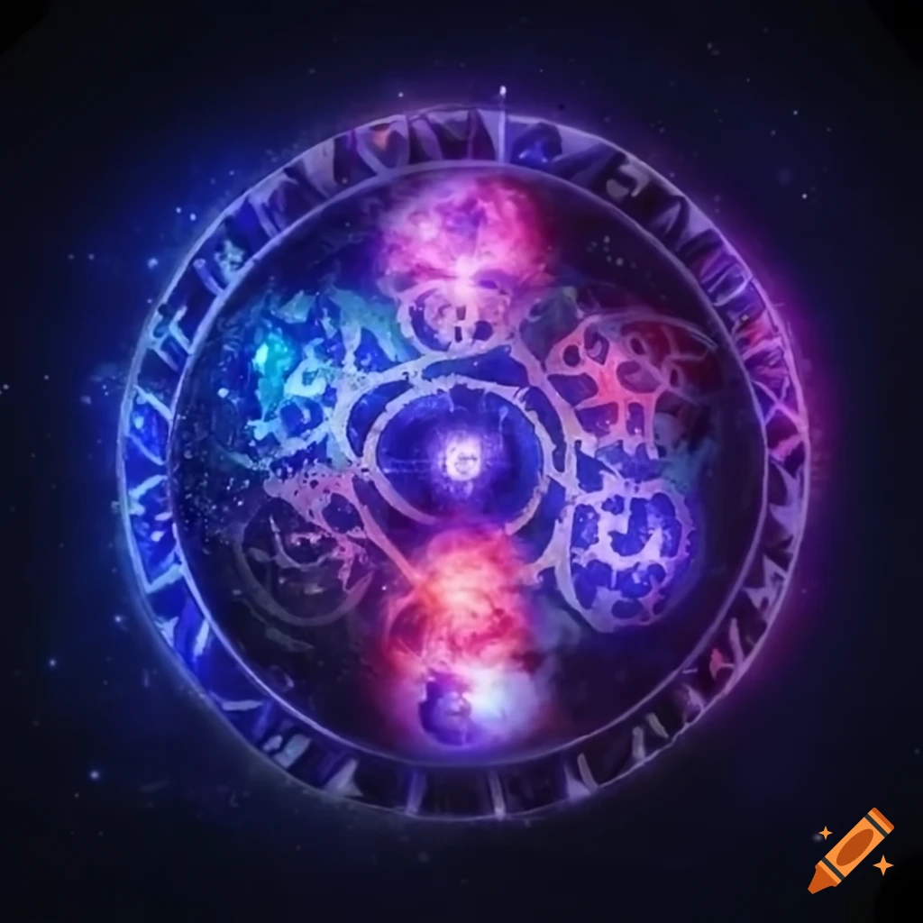 Clockwork magic mana symbols in a galaxy with rune symbols on the outer ...