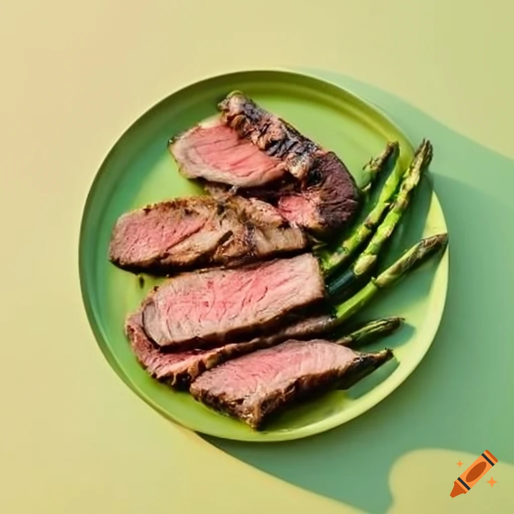 Steamed grilled steak and asparagus