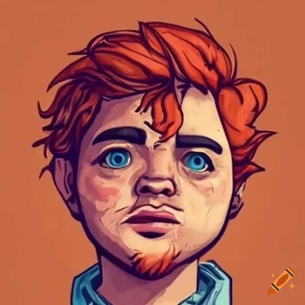 Red headed male named Carl in jeans and flannel with a rusty pickup truck