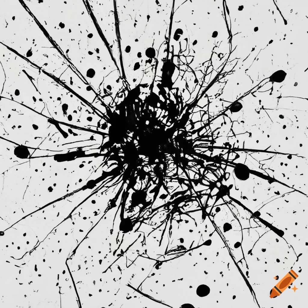 Black and white pen doodle with ink splatters