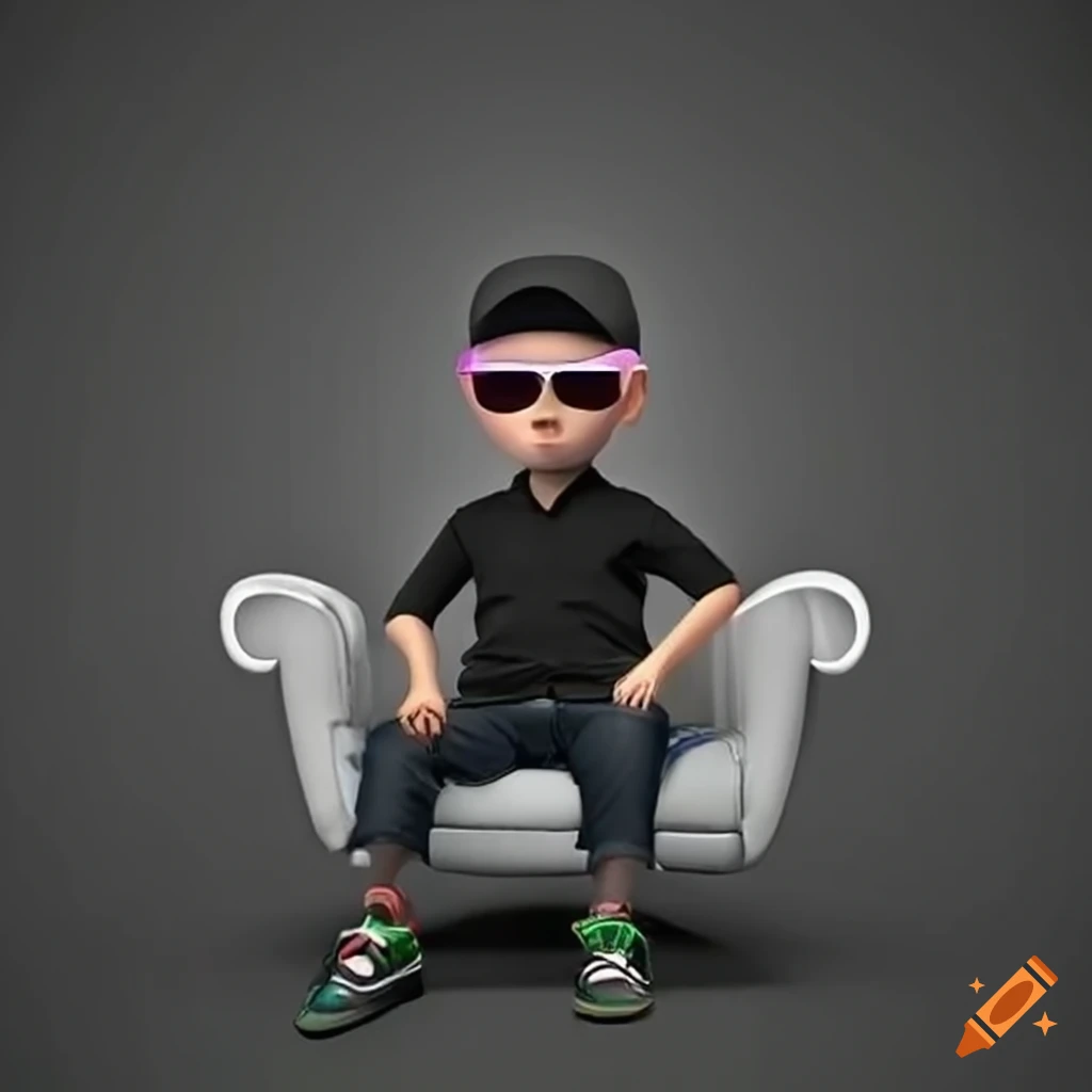 Boy in black shirt sitting on a Wingback Chair with 3D illusion