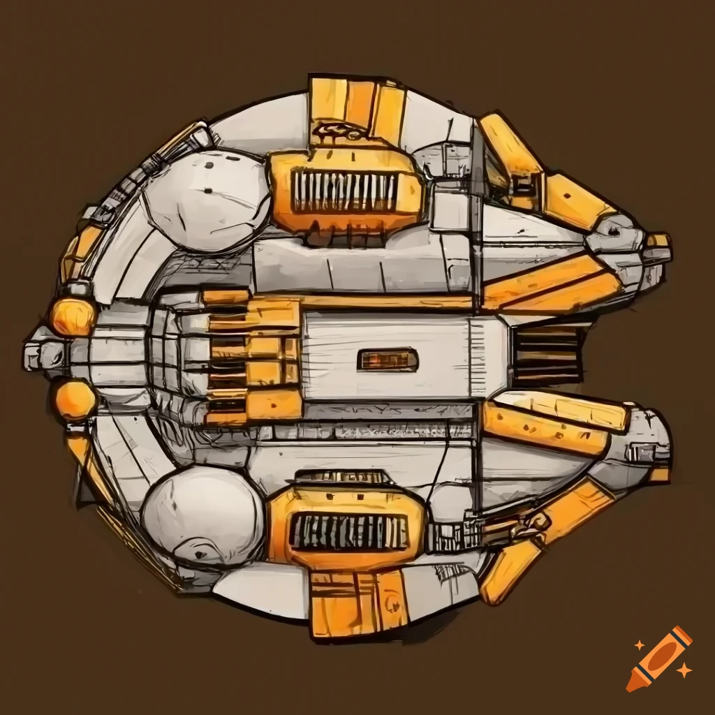 Detailed industrial spaceship in top-down view for a game on Craiyon