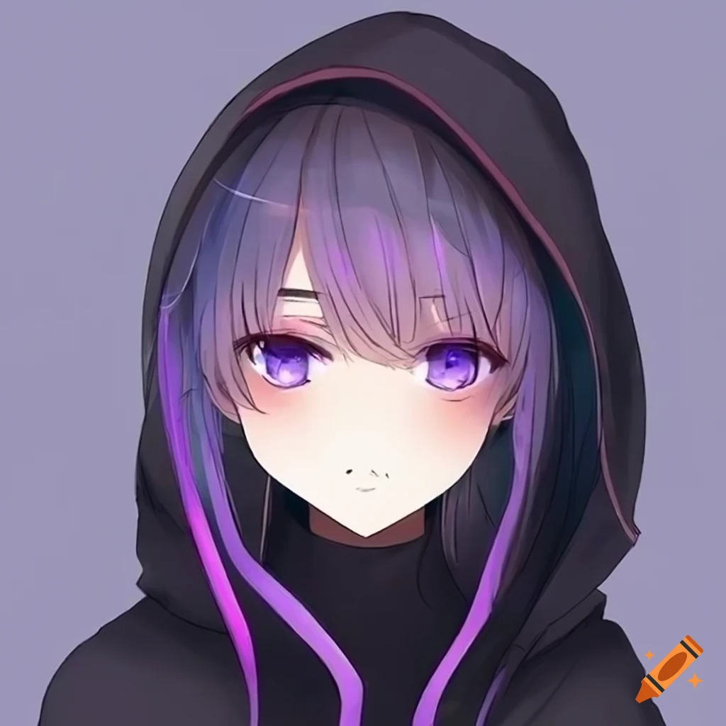 Anime woman in black hoodie with daydreaming gaze on Craiyon
