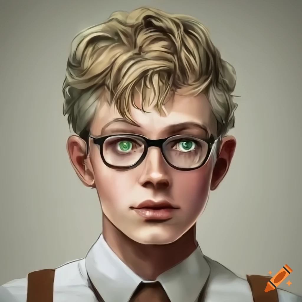 Young man with blond hair, green eyes, and black glasses in sherlock ...