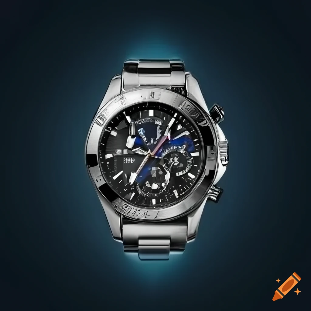 Luxury men's sport watch with silver bracelet on Craiyon