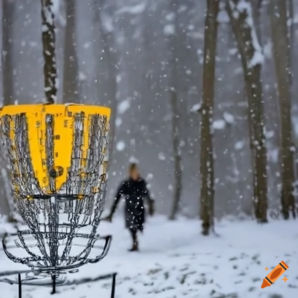 Vikings playing disc golf in heavy snowfall