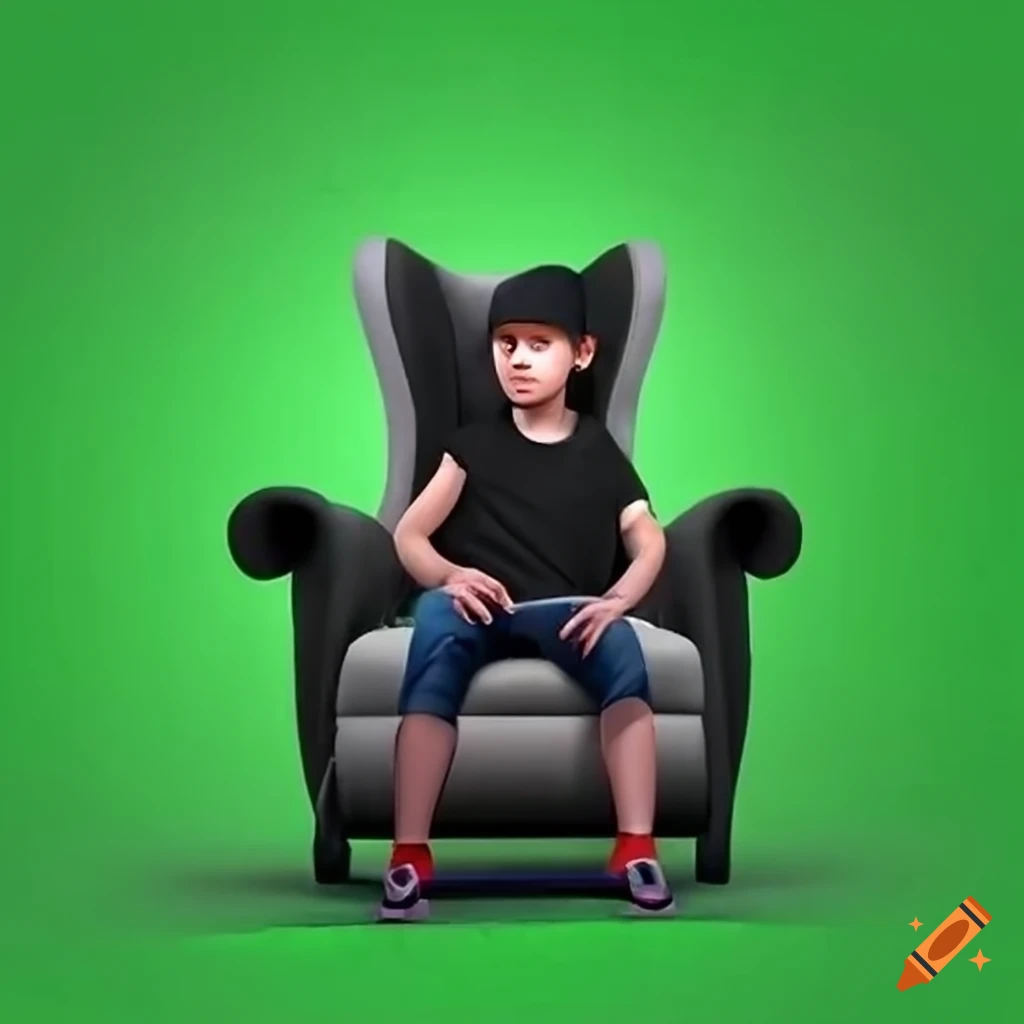 3D illusion of a boy sitting on a Wingback Chair with sunglasses and a cricket cap