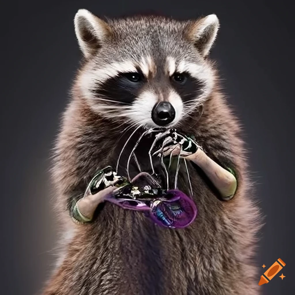Dynamic and energetic raccoon playing lacrosse and knotsbal on a sport shirt design