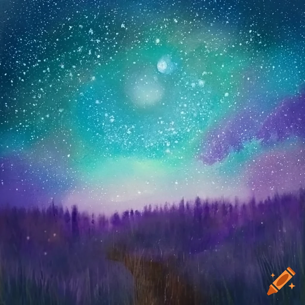 Dreamy scene of stargazing in a meadow with soft pastels on Craiyon