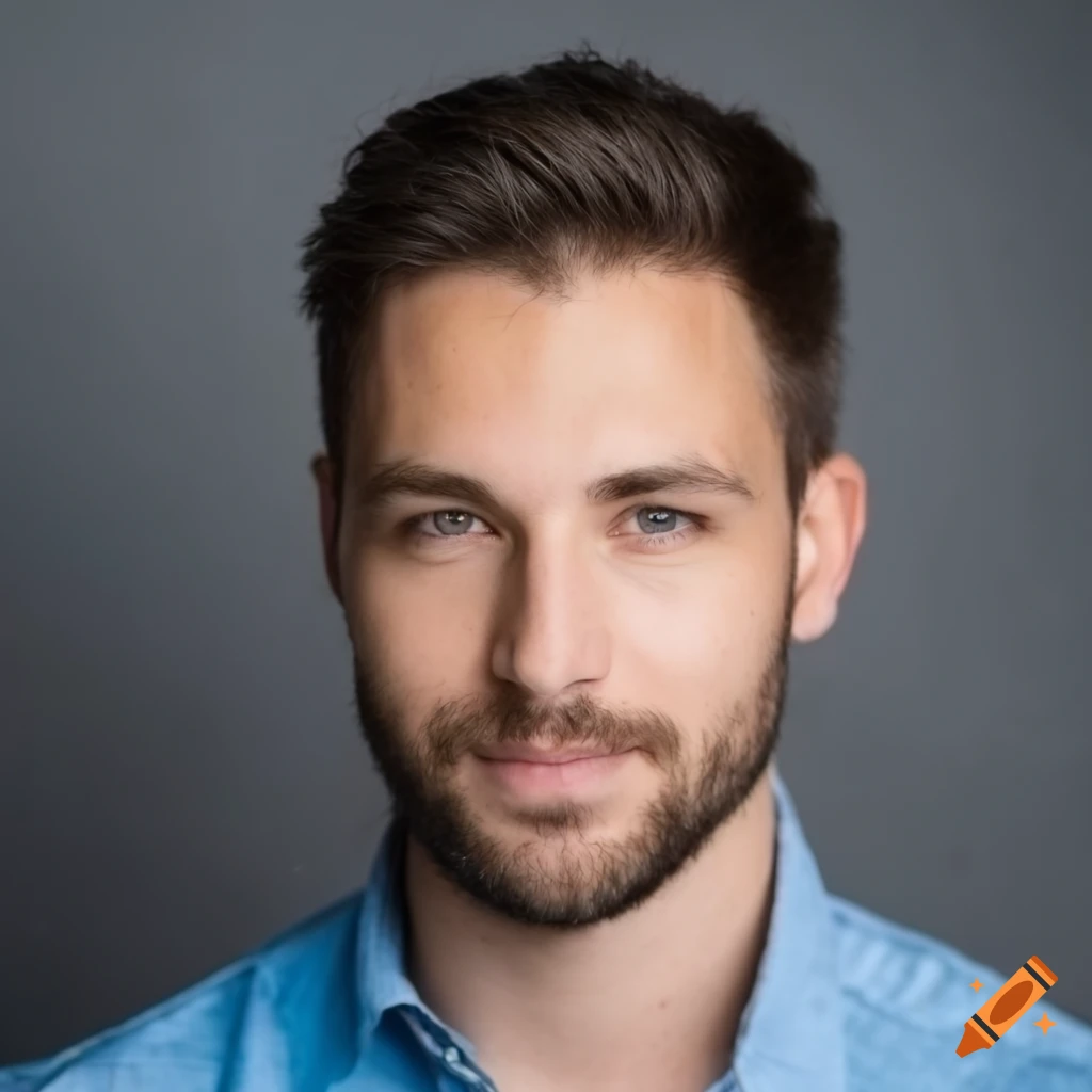 Headshot Of A 33 Year Old Male With Dark Brown Hair And Light Blue Eyes 
