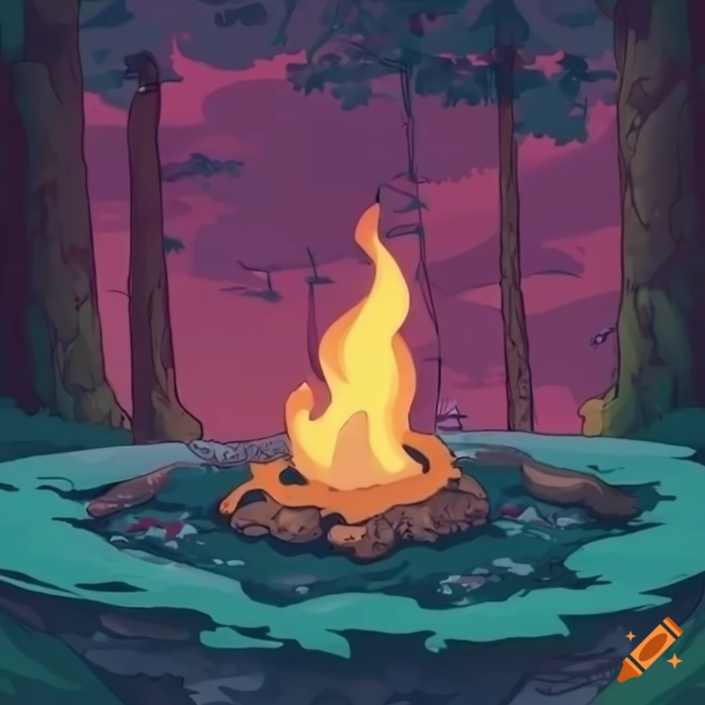 Campfire in the forest with a lofi style
