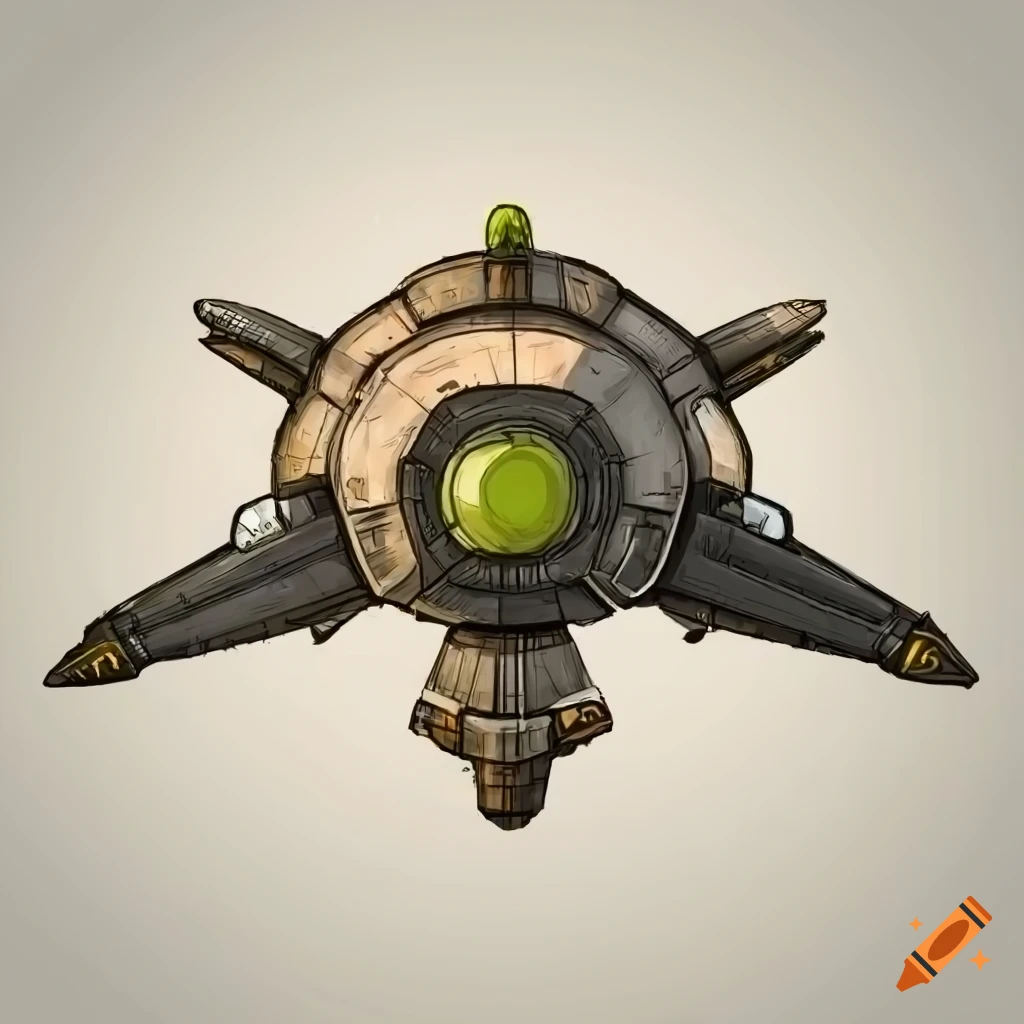 Detailed drawing of an industrial spaceship in a top-down game view on ...