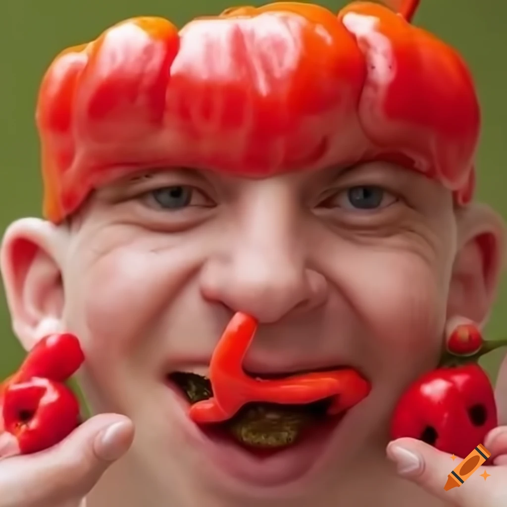 King of red bell peppers with a pepper crown and background of red bell