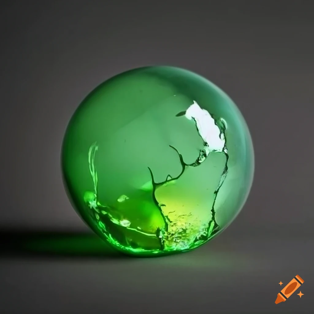 Green glass orb with crack