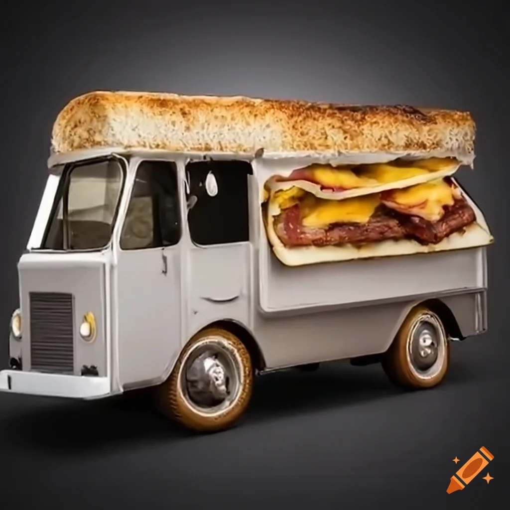 Grilled cheese food truck in a dramatic action shot on Craiyon