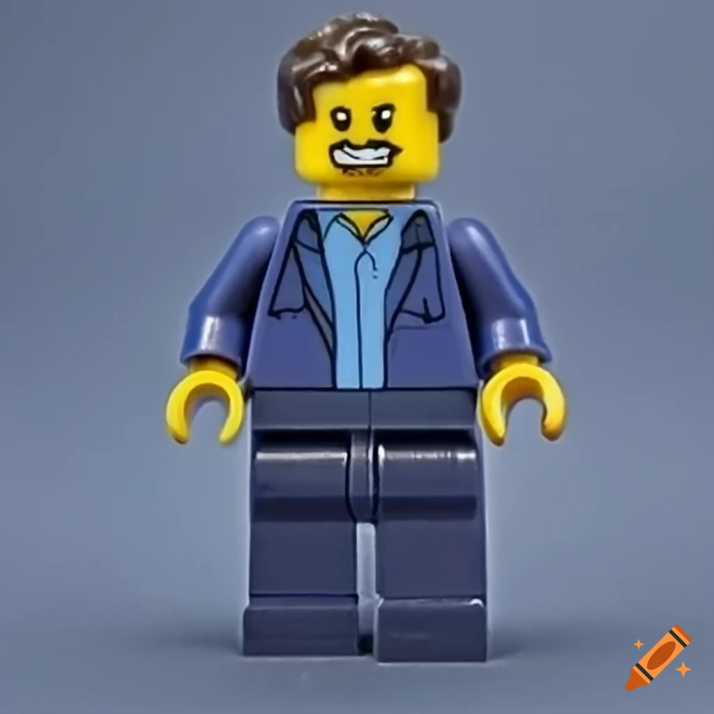 Lego dr. house minifigure with blue shirt, dark blue jacket, and cane on  Craiyon