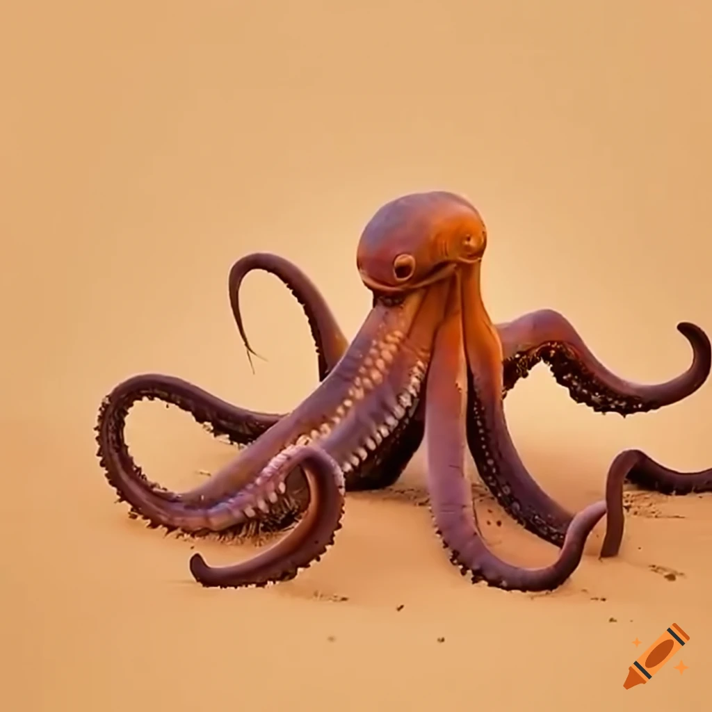 Krakenlike creature swimming through desert sand dunes on Craiyon