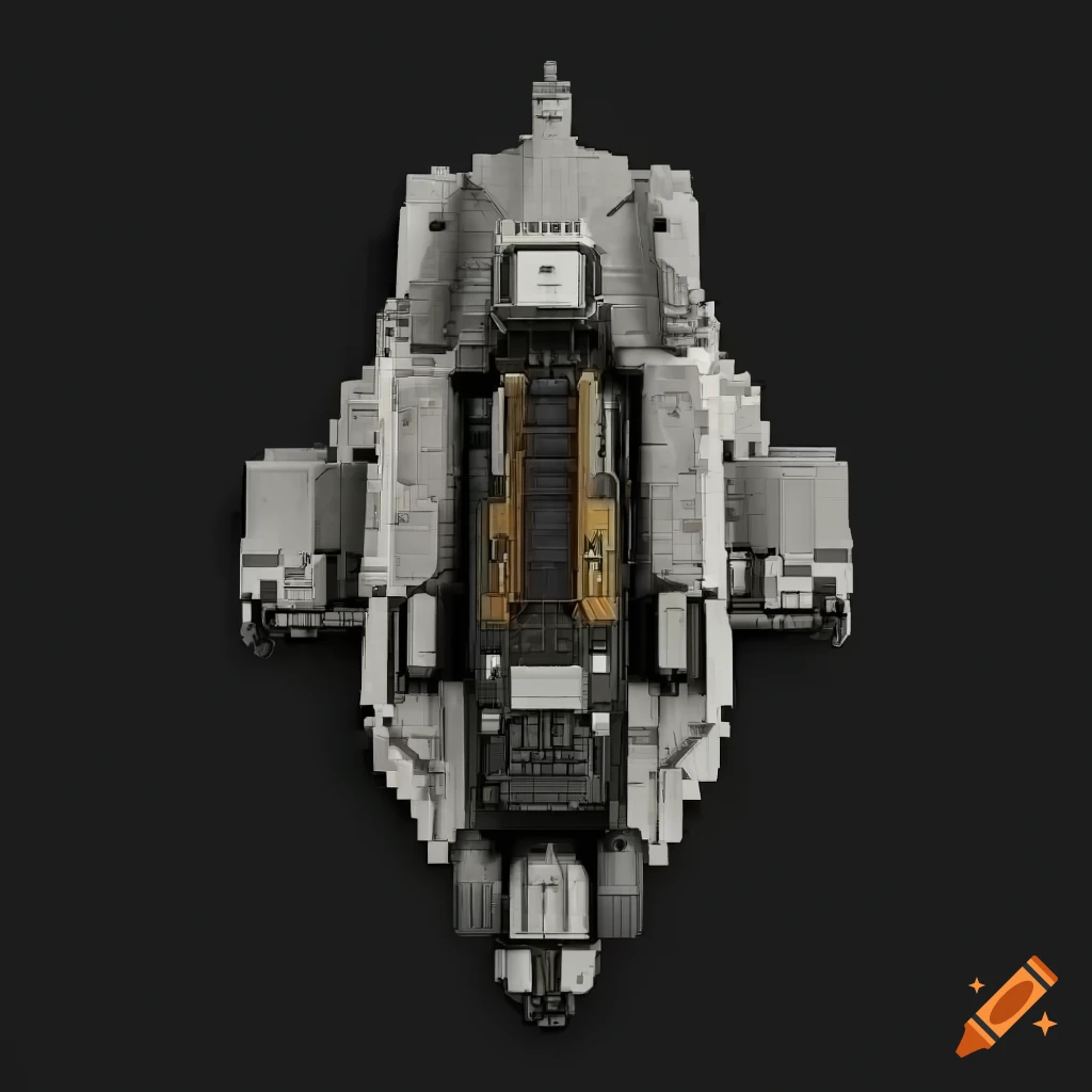 3D render of a space ship in a sci-fi style on a dark background on Craiyon