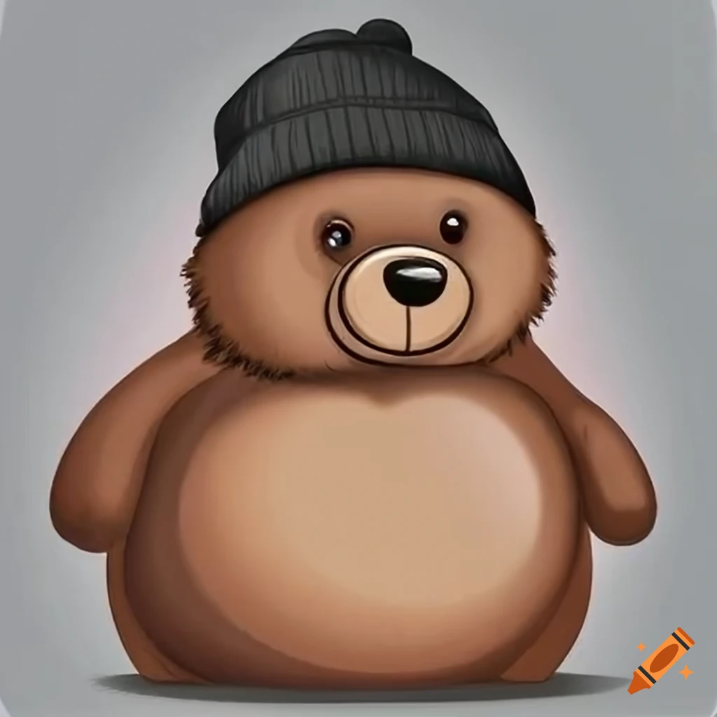 Cartoon brown teddy bear with black beanie