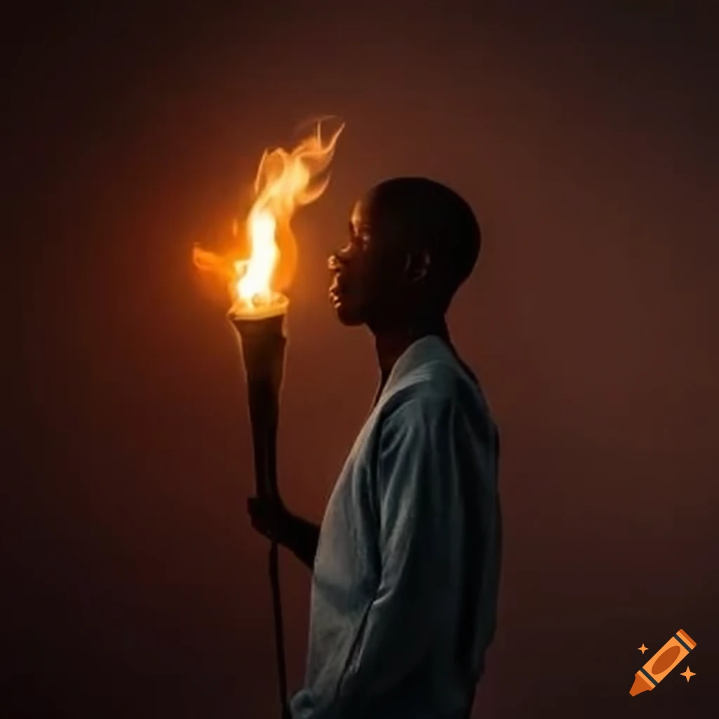 Man holding a torch on Craiyon