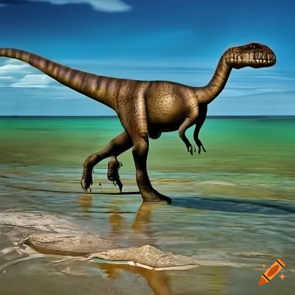 Acrocanthosaurus dinosaur walking on the shores of Texas