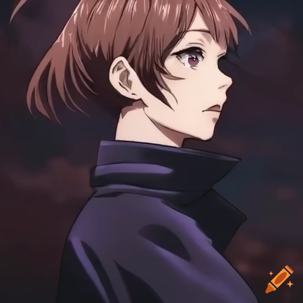 Sorcerer woman with brown hair and black suit from Jujutsu Kaisen anime