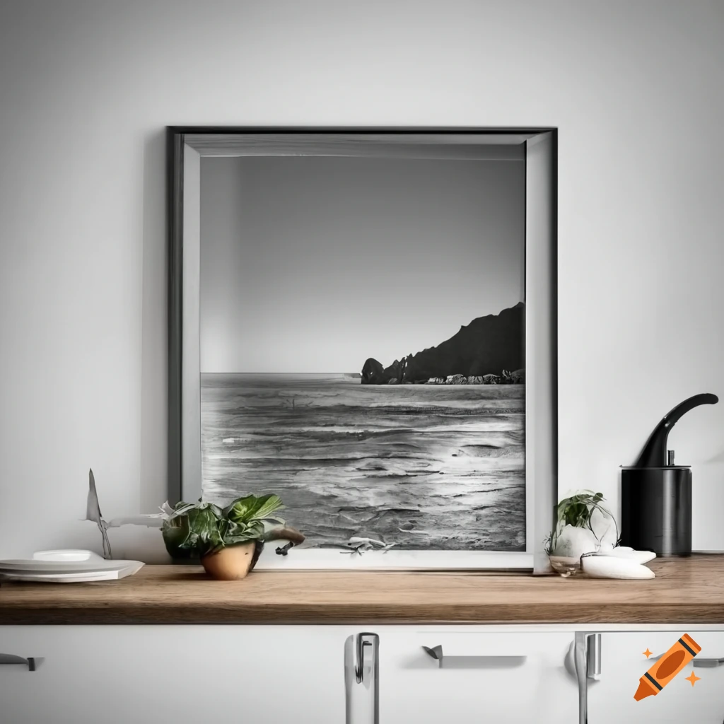 Küche mockup mit A2 Bilderrahmen hochkant an der Wand