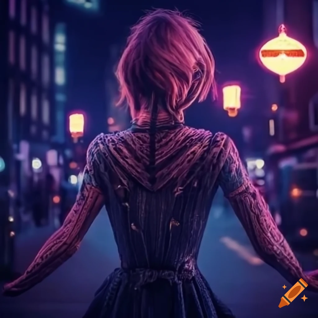 City lights at night with a couple embracing on Craiyon