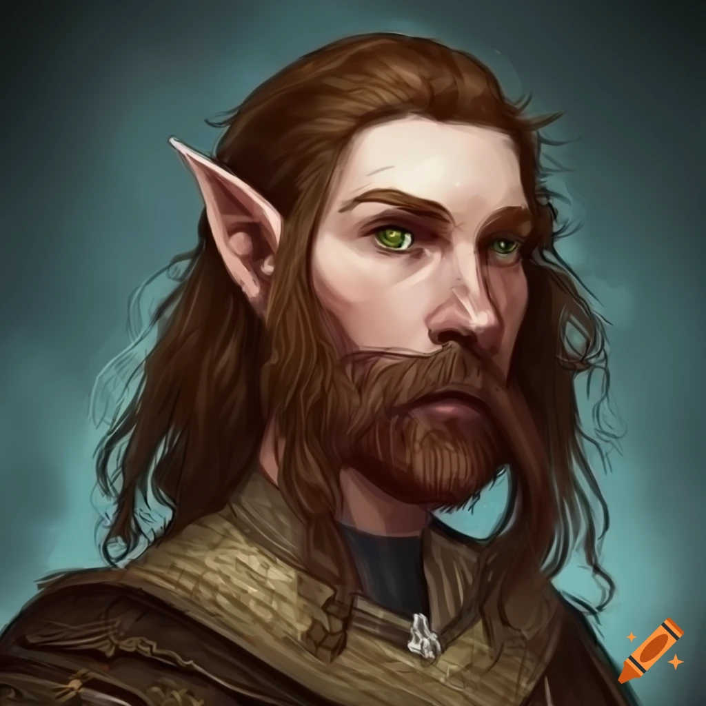 Manipulative man in light armor with semi-long hair and beard on Craiyon