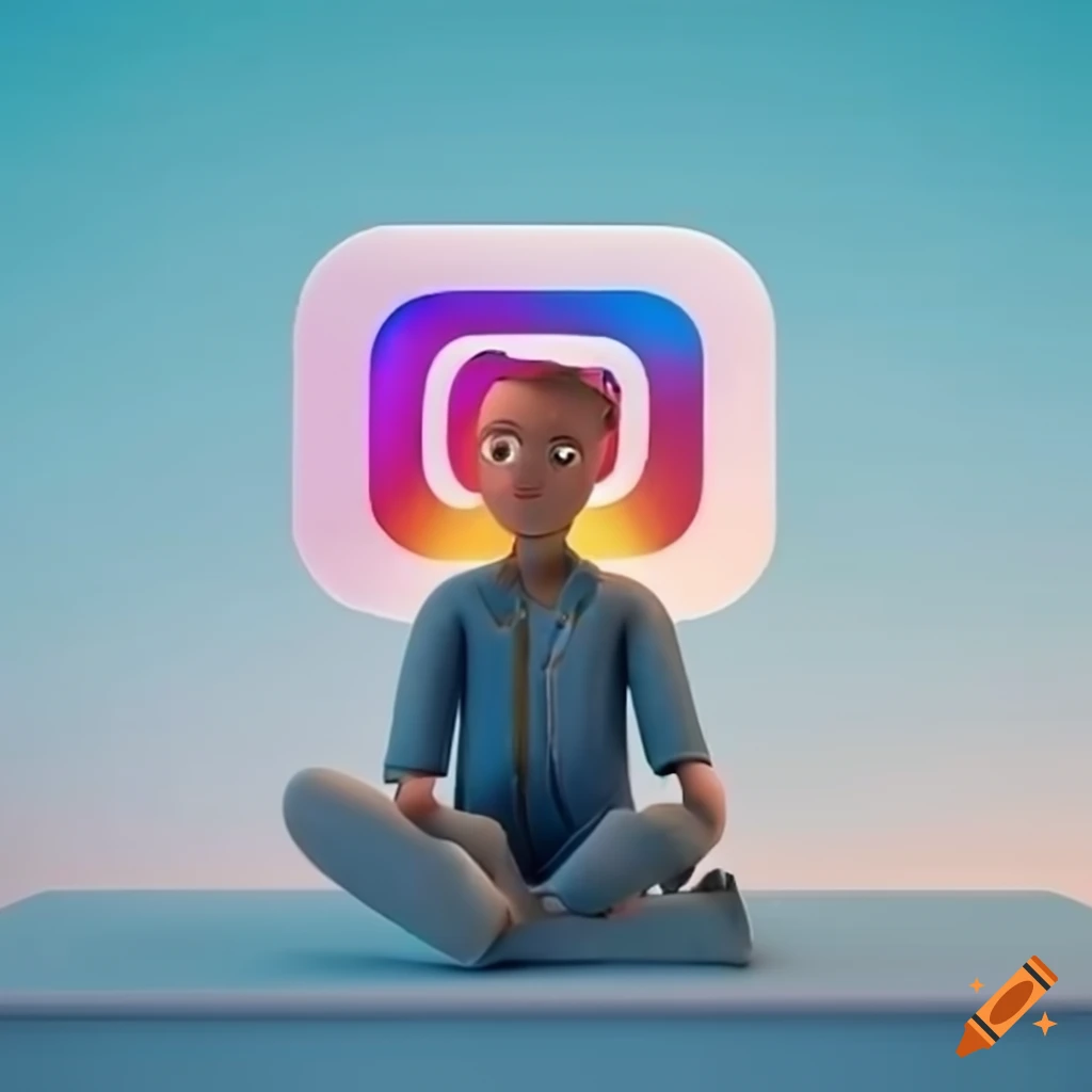 3D illustration of an animated character sitting on Instagram logo