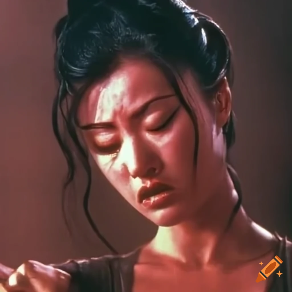 Asian martial arts fighter in a 90s action movie scene on Craiyon