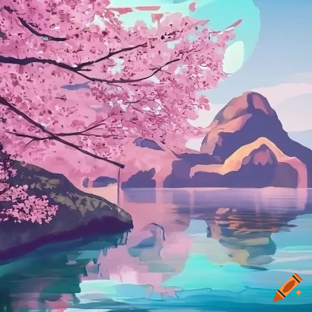 Japanese Cherry Trees by Saltwater Lake on Craiyon