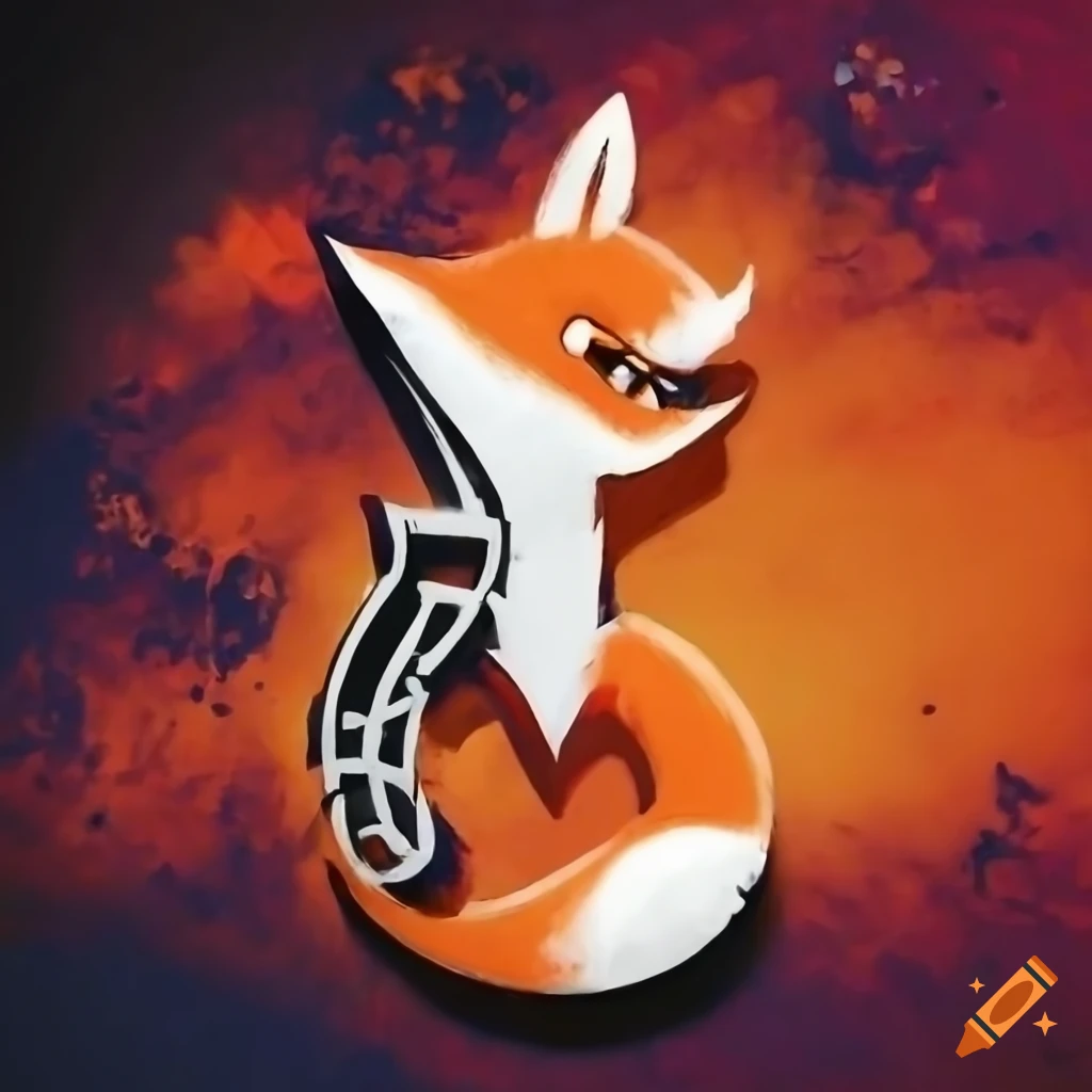 Spraypaint style fox with RSA text graffiti and music note headphones