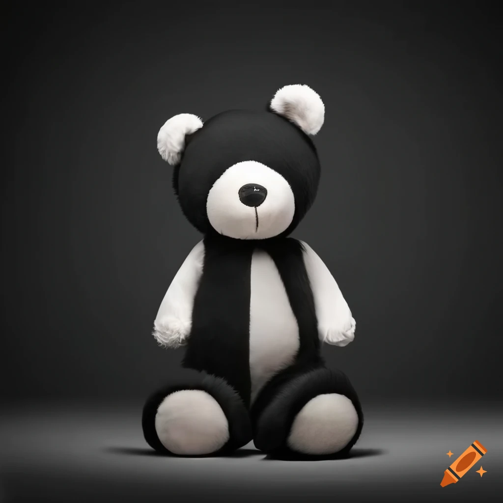 Full size standing black and white teddy bear
