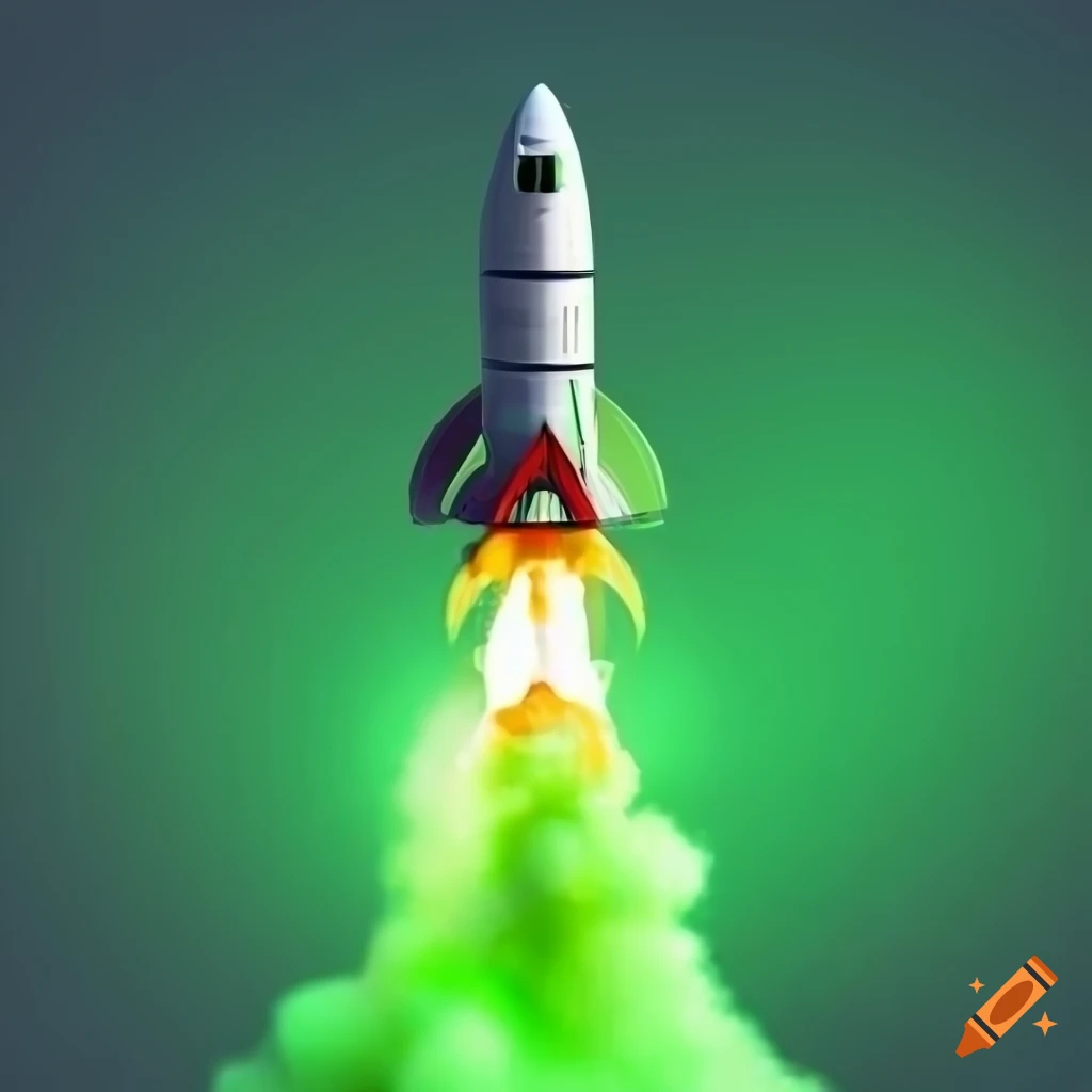Green rocket in cute 3D art without background