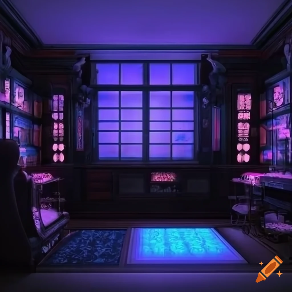 High resolution realistic 3d layout of a dark goth lolita gamer room