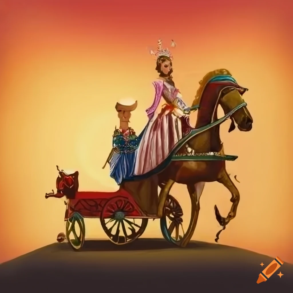 Royal prince and princess with their children in a horse-drawn carriage