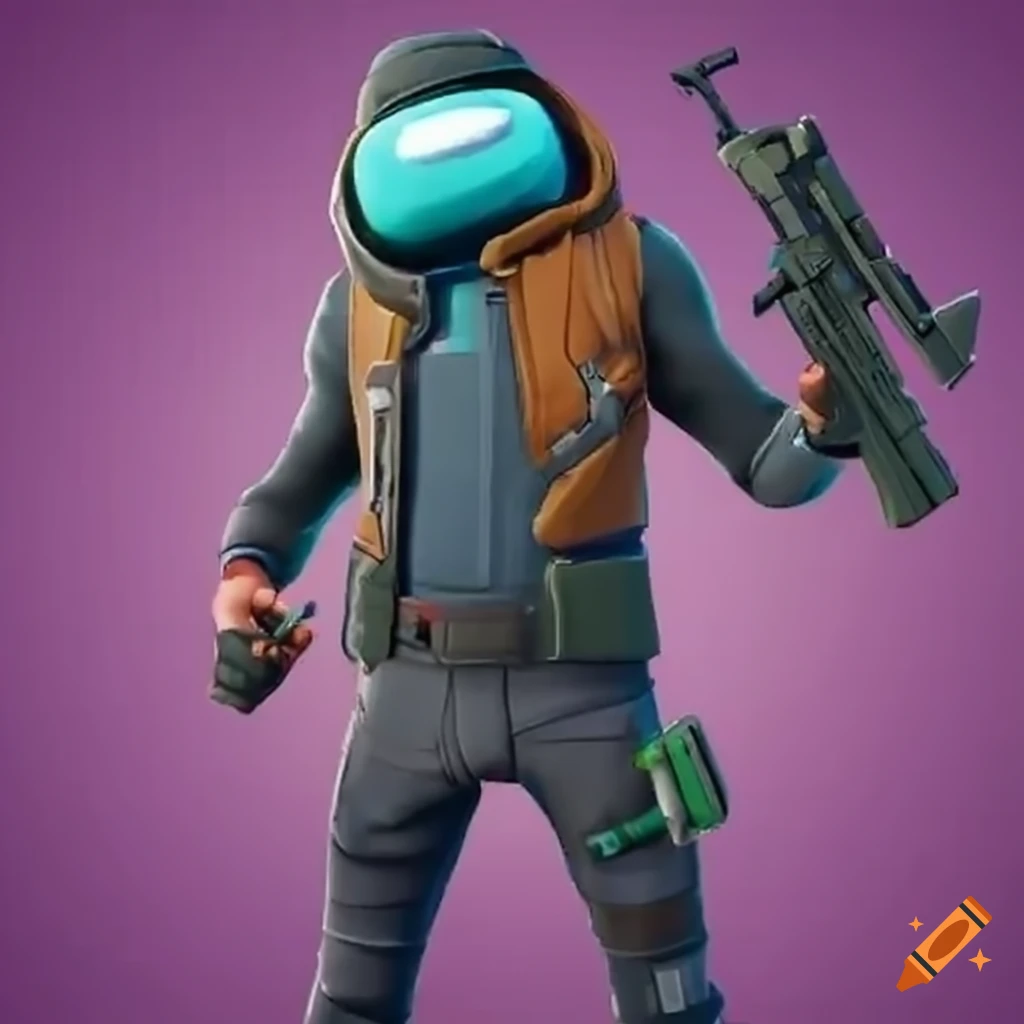 Among us character holding a gun in fortnite on Craiyon