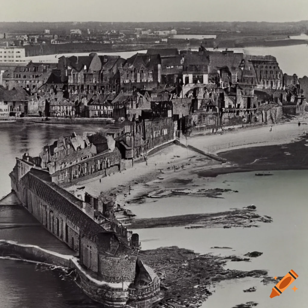 Saint-Malo city with fort, beach, and detailed city walls from late 1900s - early 2000s