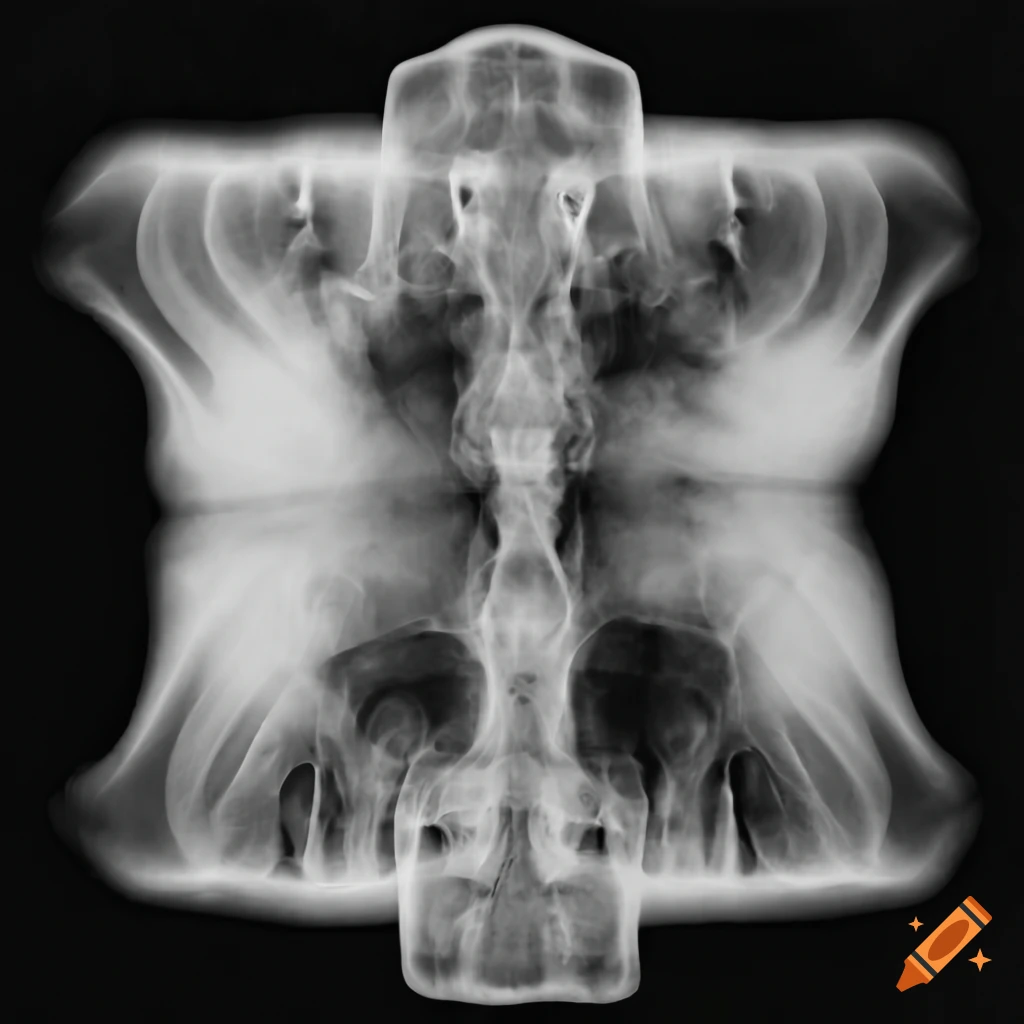 Symmetrical HD logo design in greyscale with x-ray elements