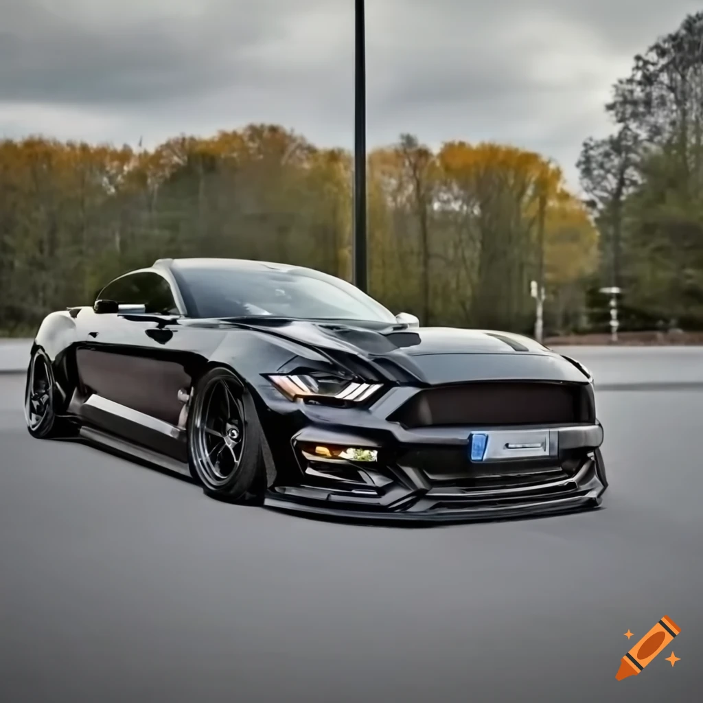 Black 2015 mustang gt with yellow brake calipers on air suspension on