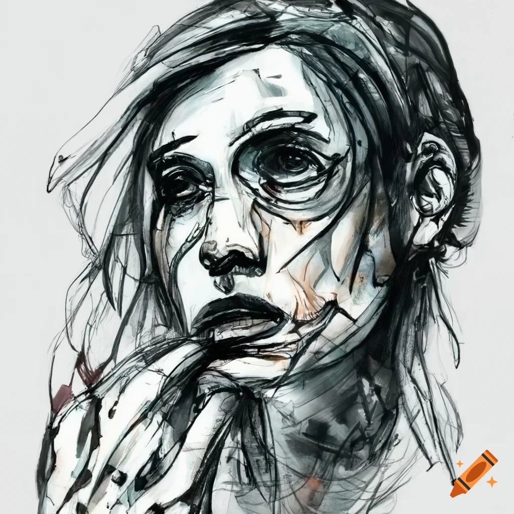 Ink sketched background of a woman in despair