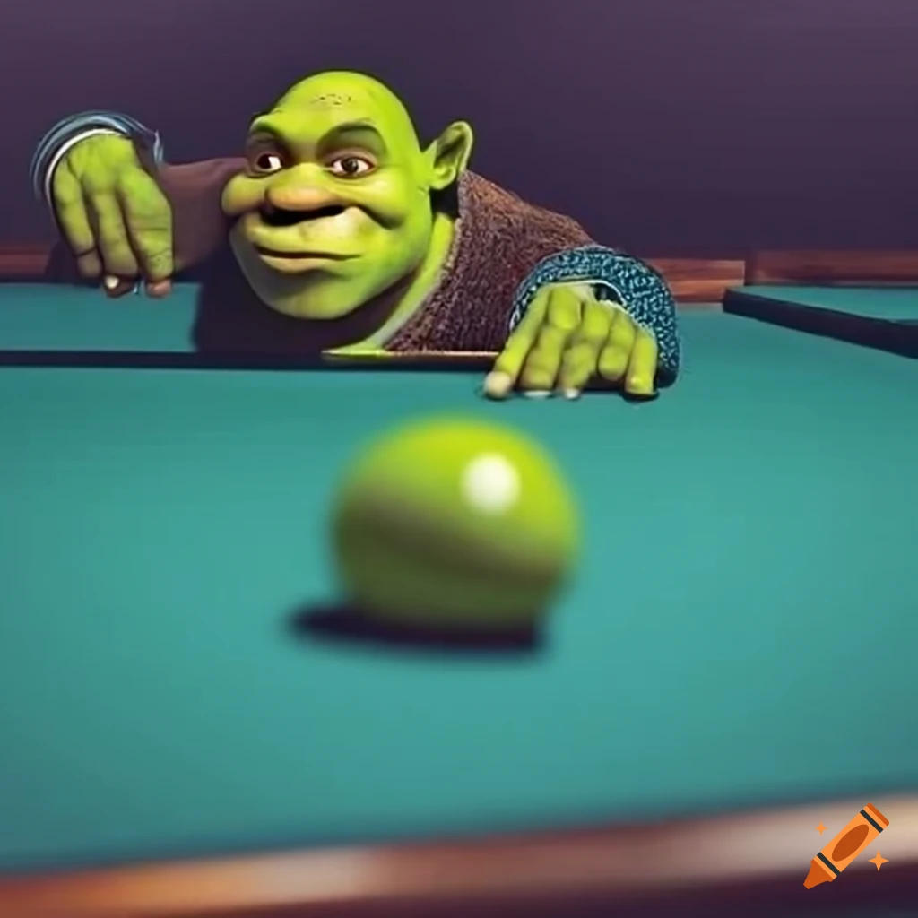 Shrek lying on a snooker table on Craiyon