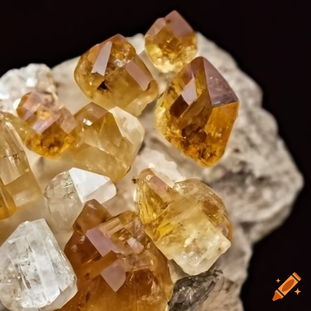 Rough citrine clusters with matrix from Brazil on a bright background