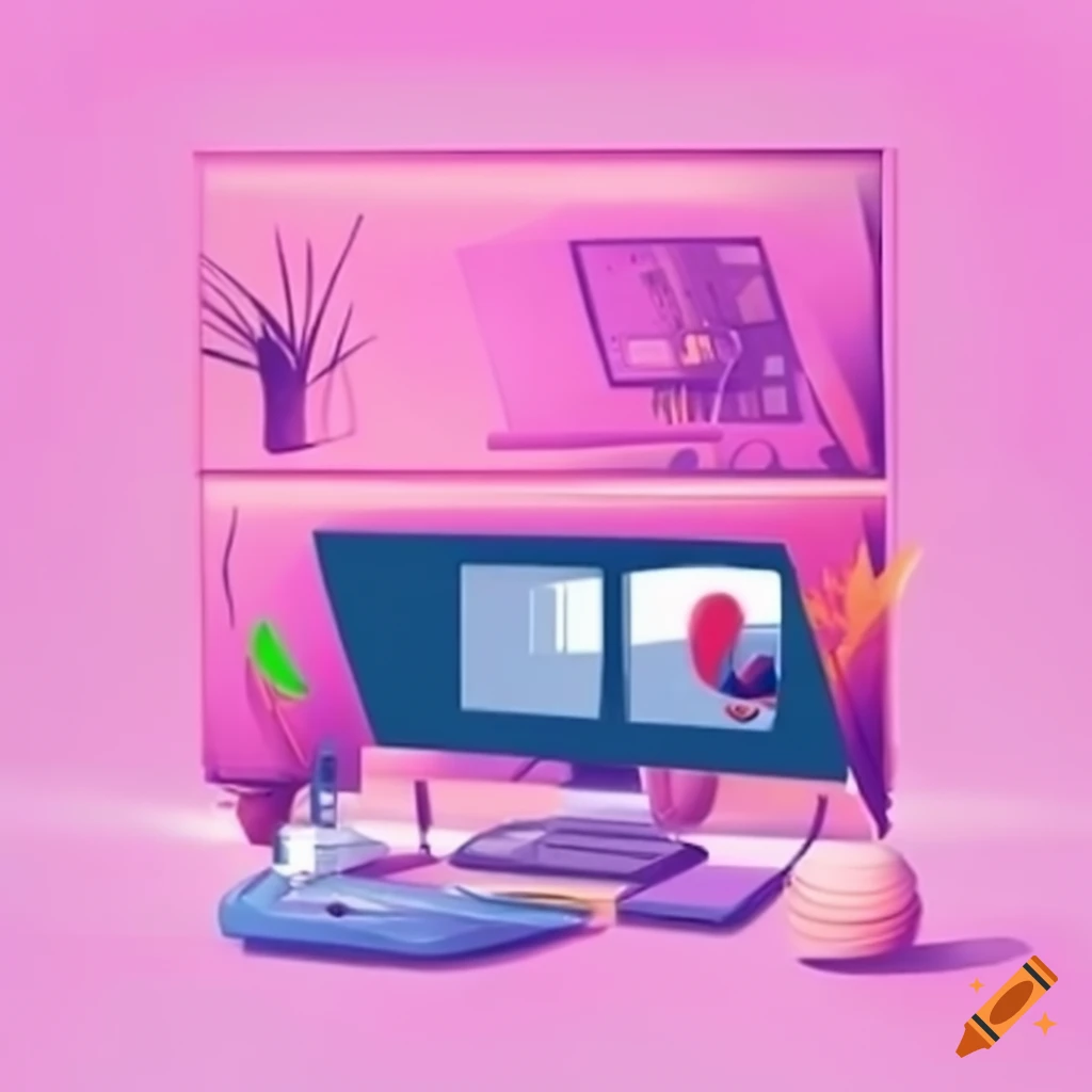 Desk with computer on Craiyon